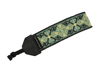 Brown and Yellow Scrolls on Teal DSLR Wrist Strap